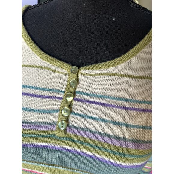 Vintage 90s Tiara International Knit Cardigan | Striped | Faux Buttons | L - Picture 2 of 6